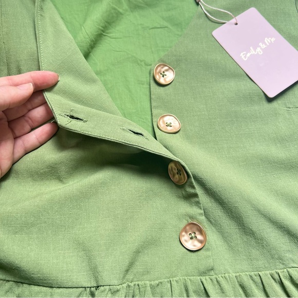 Emily & Me Midi Dress Khaki Green Cotton 
V-Neck Size 8 Bohemian Cottagecore - Picture 8 of 13